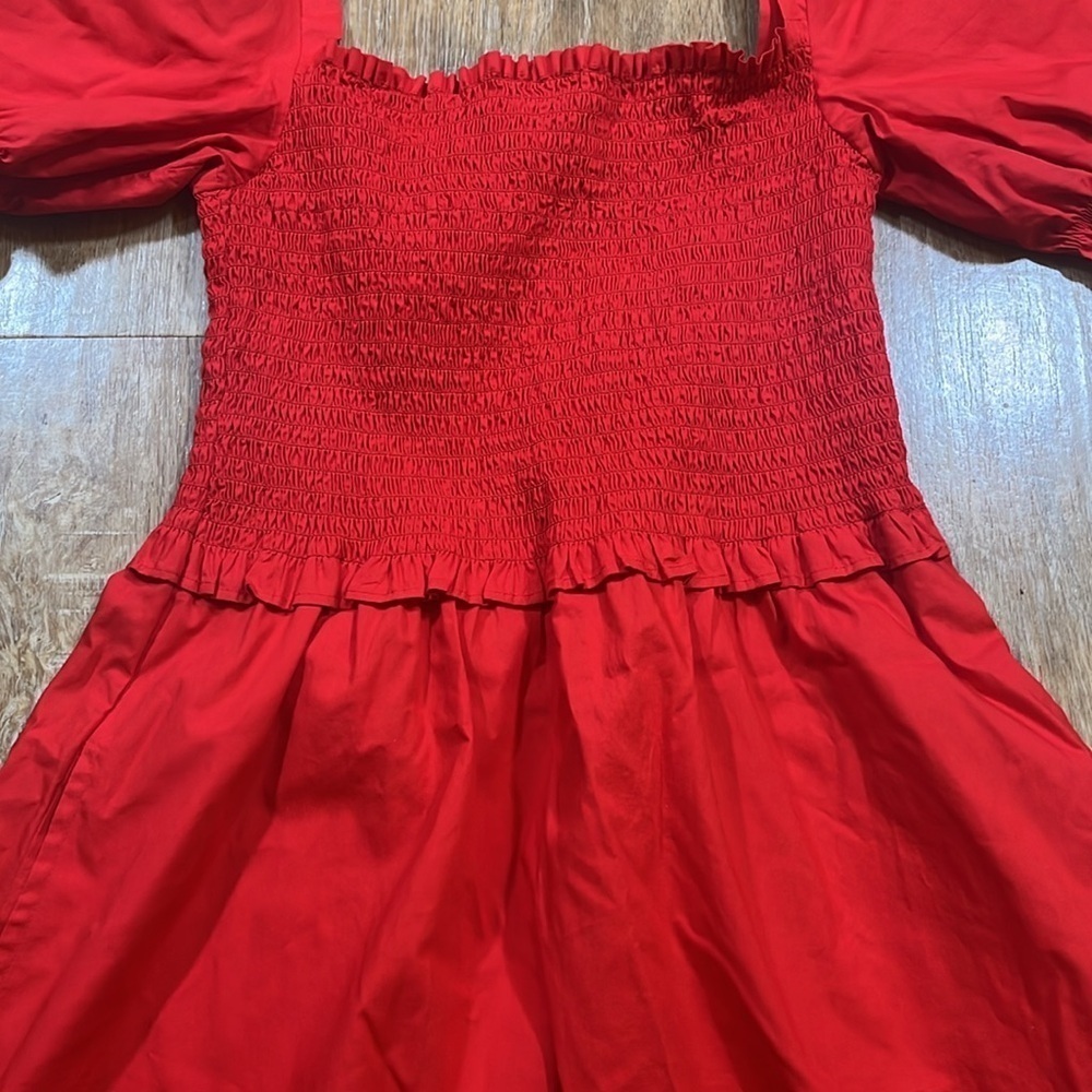 French Connection Rhodes Red Smocked Mini Dress Cotton Like New Women's Size 2 - Picture 6 of 13